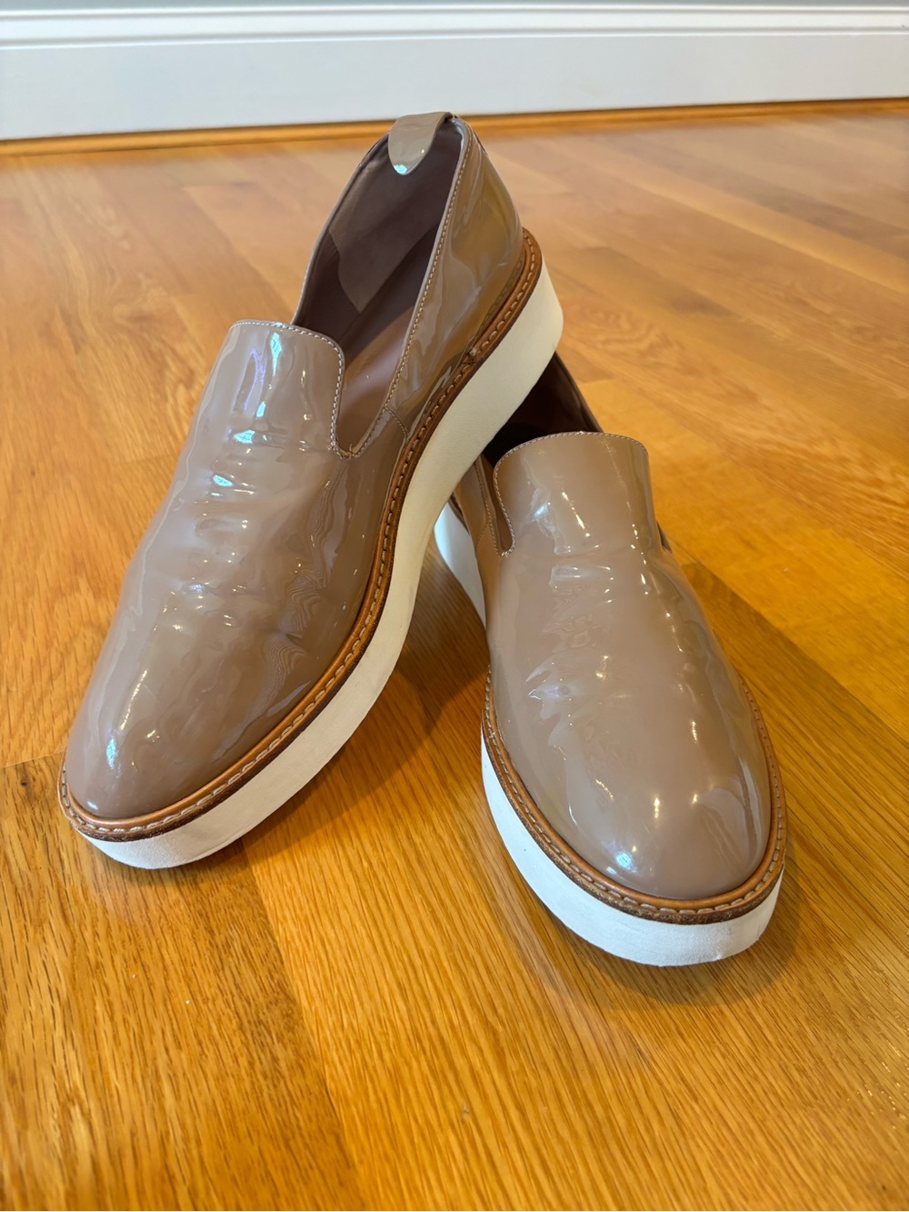 Vince Women’s  Slip-On Patent Leather Loafers in Taupe-Size 10